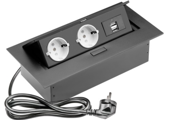 SETE Блок встраиваемый настольный (гор) 2 гнезда, 2*USB, черный с кабелем SALE