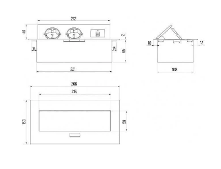 SETE Блок встраиваемый настольный (гор) 2 гнезда, 2*USB, черный с кабелем SALE