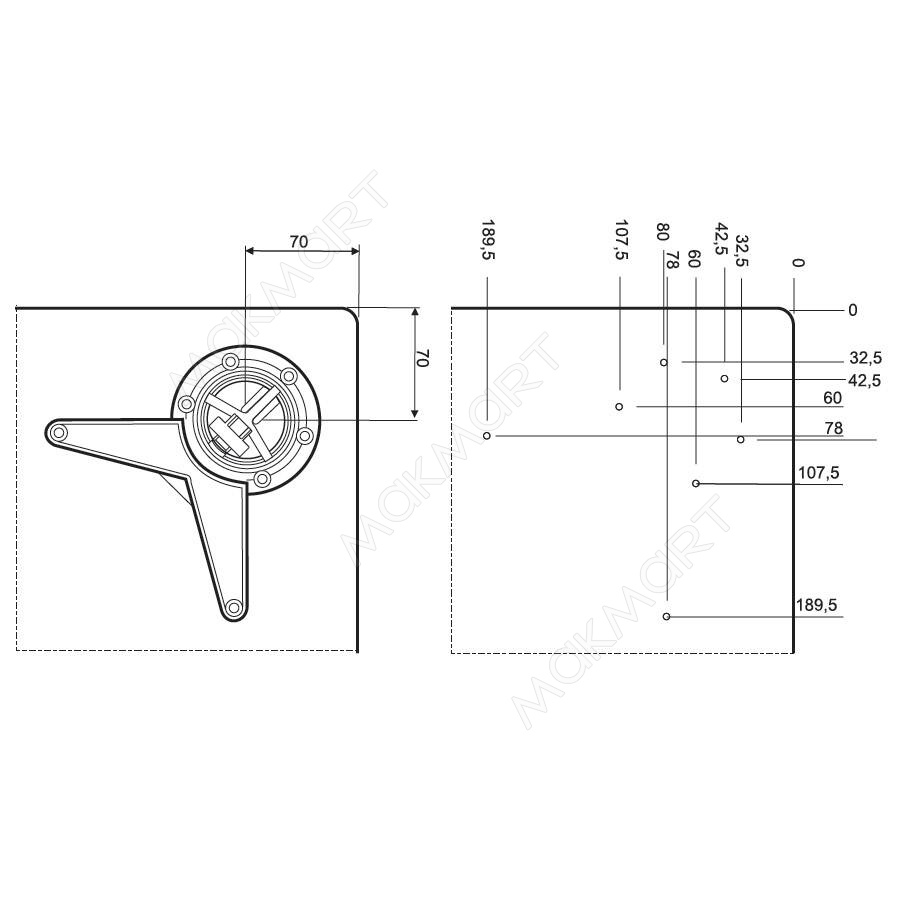 Опоры для столов и барных стоек  h 820 d 60 боковое крепление хром