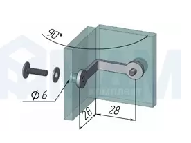 Соединитель для стекла двойной (90 град.), хром (в комплекте + 2 прокладки и 2 винта)