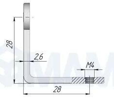Соединитель для стекла двойной (90 град.), хром (в комплекте + 2 прокладки и 2 винта)