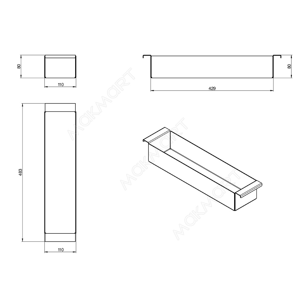 Лоток подвесной H.80мм, L.110мм, отделка черный бархат (матовый) (заказ)