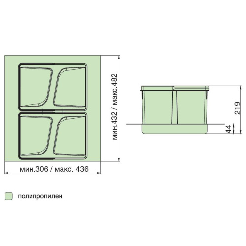 Система хранения в базу 500, H.216мм (ведра: 2х12л), цвет темно-серый (заказ)