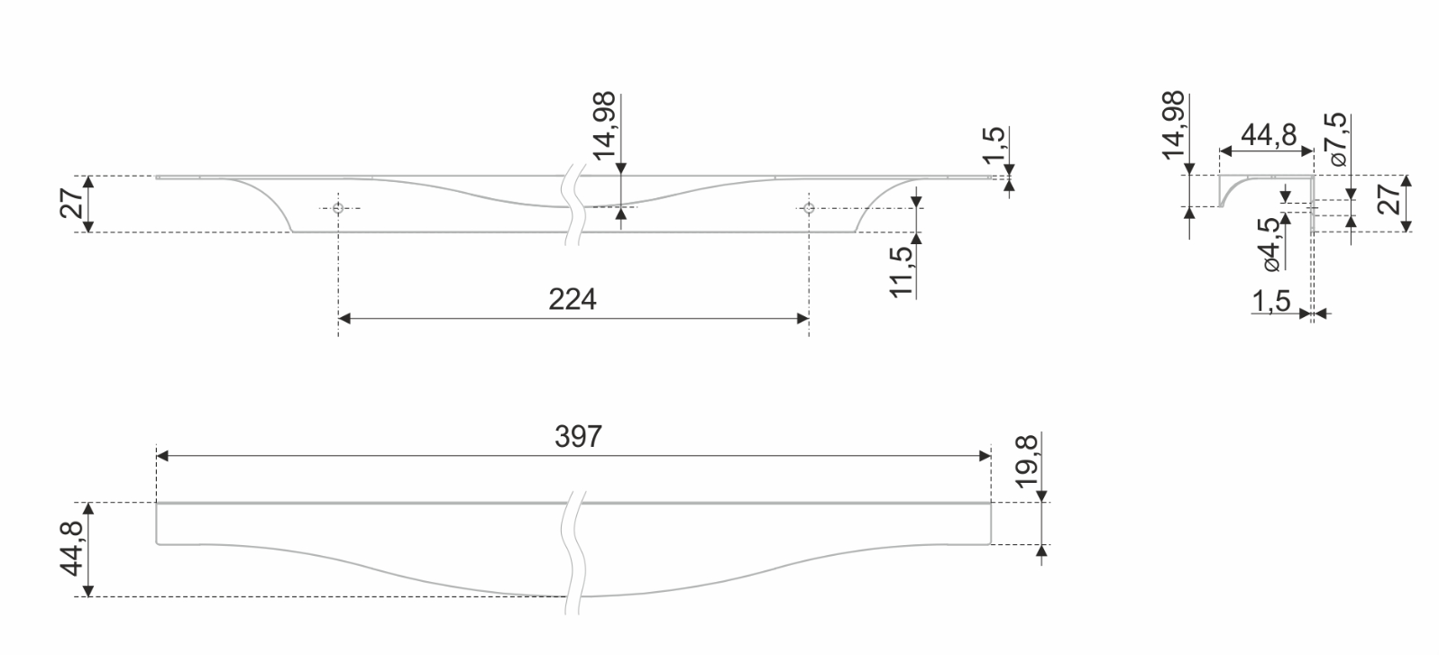 BRD RT108CP.1 ручка торцевая 400 мм ERA хром полированный SALE  (снято)