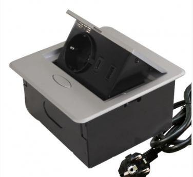 SETE Блок встраиваемый настольный (горизонтальный) 1 гнездо, 1*USB,1 type C серый с кабелем