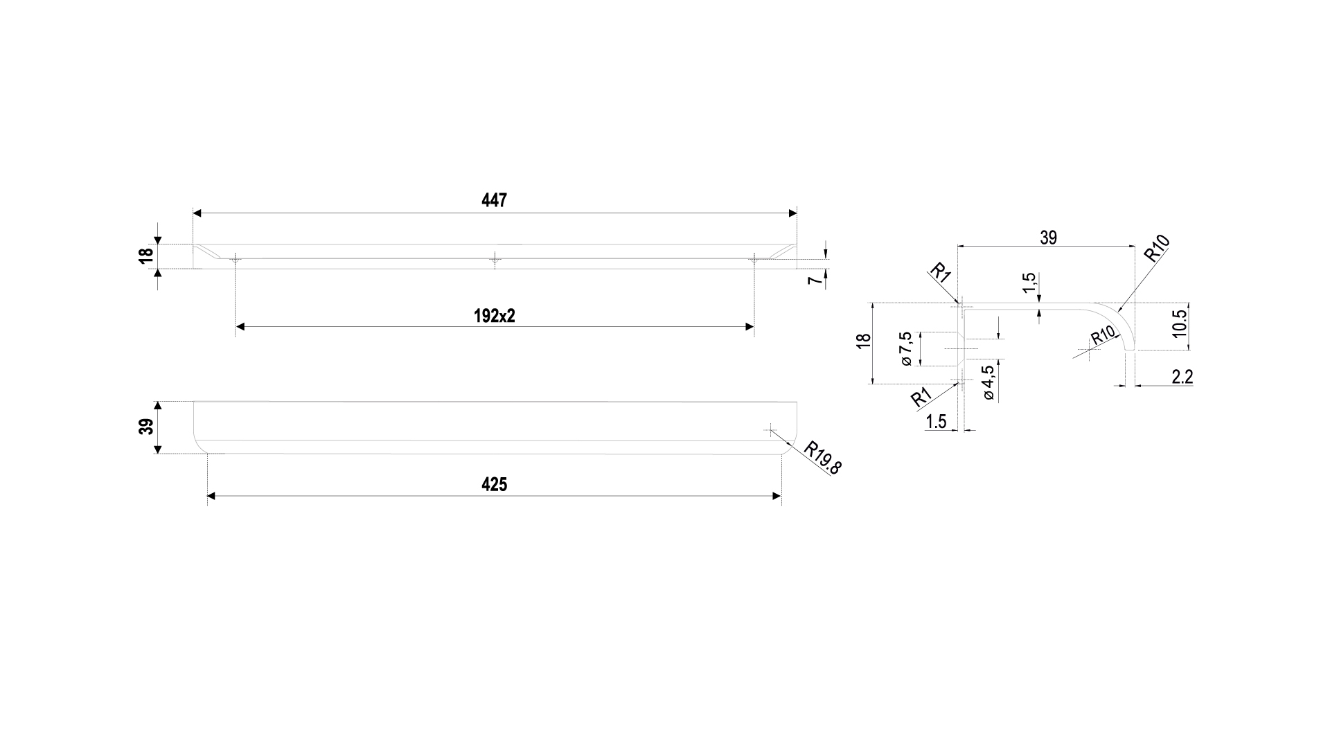 BRD RT110SG.1 ручка торцевая 450 мм MONTE сатиновое золото SALE