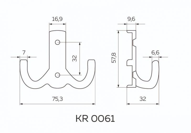 KR 0061 Крючок 2-х рожковый с перфорацией хром