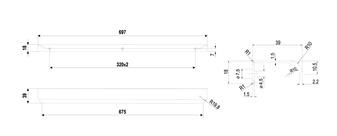 BRD RT110SC.1 ручка торцевая 700 мм MONTE матовый хром SALE