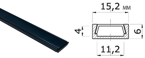 Профиль накл. под светод. ленту + рас-тель серебро + 2 загл. + 3 креп., 2000*15,2*6мм, серебро