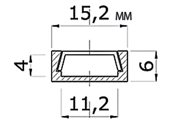 Профиль накл. под светод. ленту + рас-тель серебро + 2 загл. + 3 креп., 2000*15,2*6мм, серебро