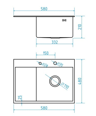 Мойка MARRBAXX  580*480*220 прямоугольная правая нержавеющая сталь SALE