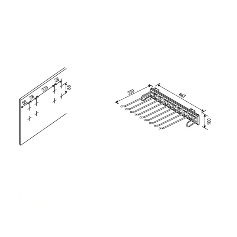 Razzio Вешалка для брюк выдвижная, боковая, алюм/хром левая 330х467х100
