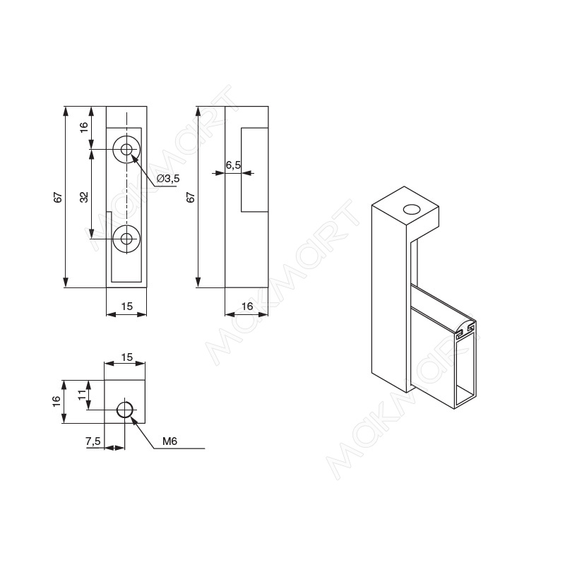Linear Держатель штанги 10х30 торцевой (левый), отделка серый металл (заказ)