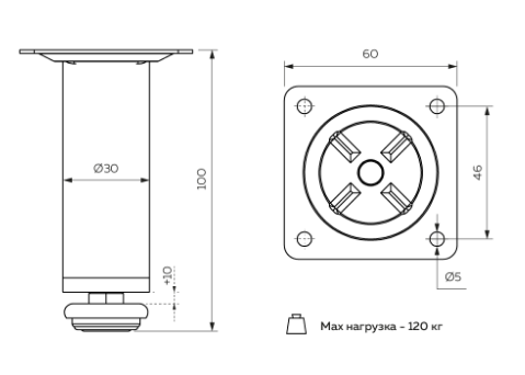 Опоры мебельная регулируемые  h 100 d 30 бронза