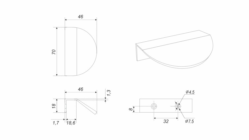 BRD RT012BL.1/32 ручка торцевая 32 мм VIVA черный матовый (заказ)