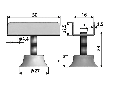 Опоры регулируемые П-образная 16 мм белый