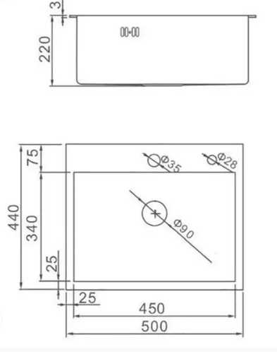 Мойка прямоугольная WISENT 5044 (500*440*220см)