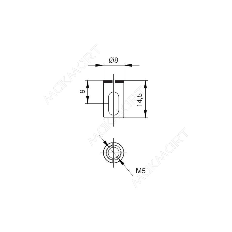 Бочонок для стяжки конической GN150.8, d.8мм, h.14,5мм, M5, отделка цинк (заказ)