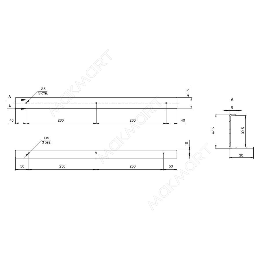 Кронштейн 600 мм для крепления столешницы H.38,8мм к стене, отделка черный бархат (матовый) (заказ)