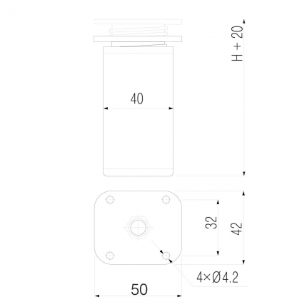 SETE Опоры регулируемые квадратные h 100 пластик+алюм.,черные