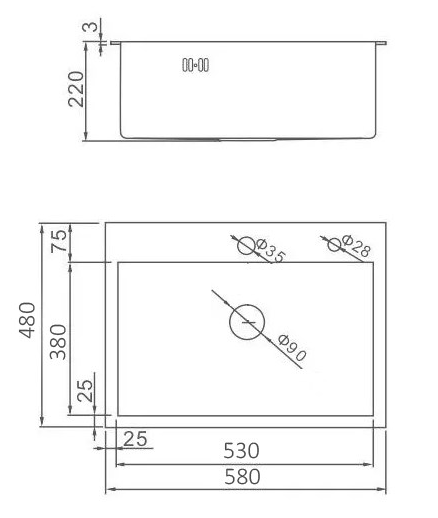 Мойка прямоугольная WISENT c PVD покрытием 5848 (580*480*220см)
