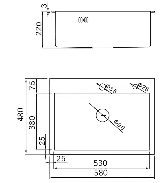 Мойка прямоугольная WISENT c PVD покрытием 5848 (580*480*220см)