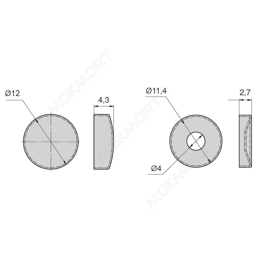 Декоративная крышечка d.12мм (с базой для шурупа), хром