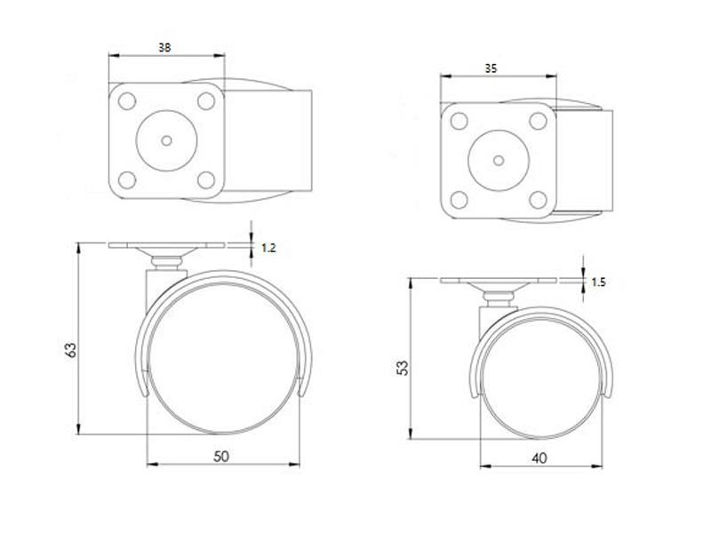 Опоры колесные на площадке d 50