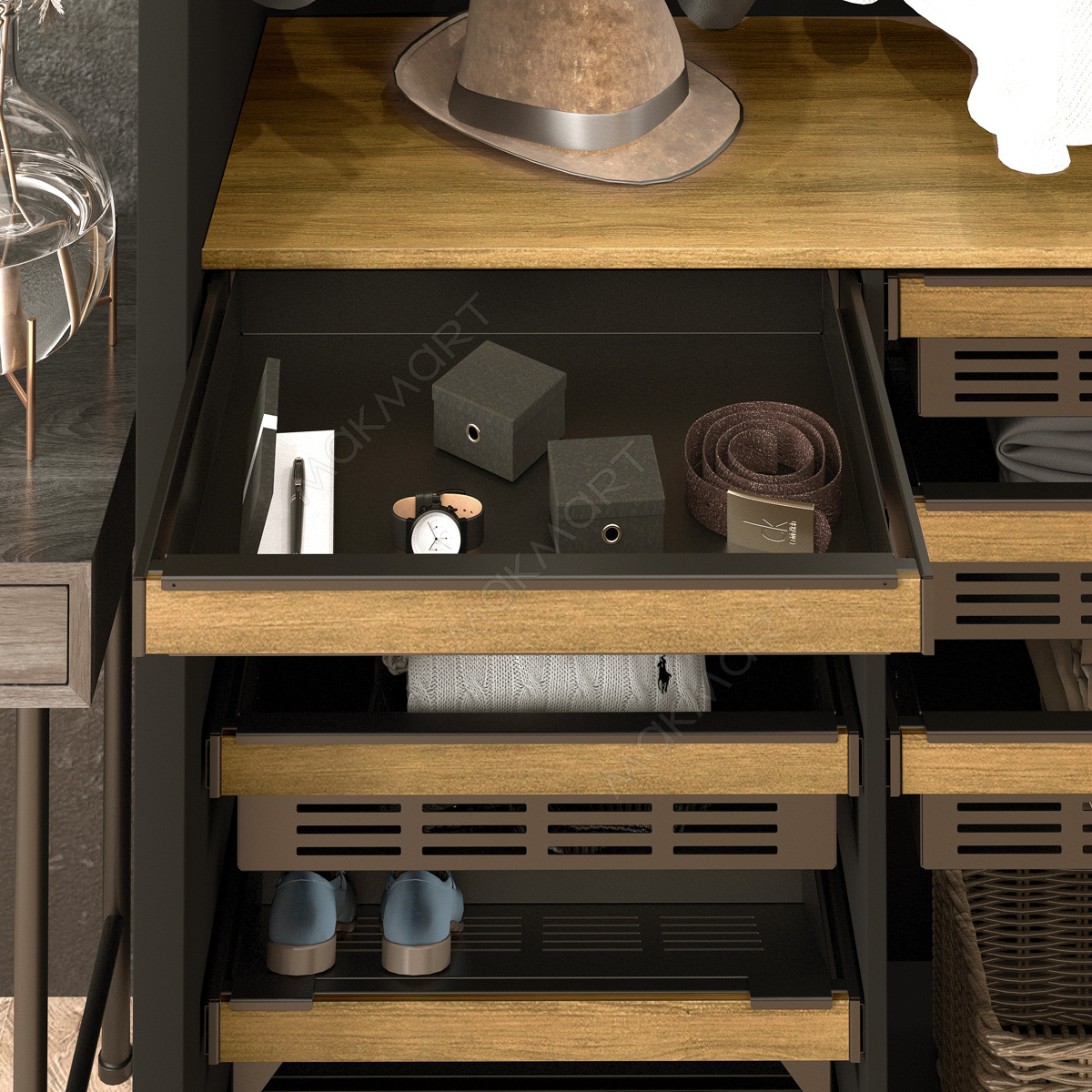 Лоток подвесной H.80мм, L.680мм,  отделка черный бархат (матовый) (заказ)