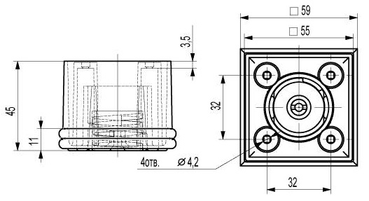 Н-023 Опоры регулируемые Валмакс квадратная h 45 алюминий (TS)