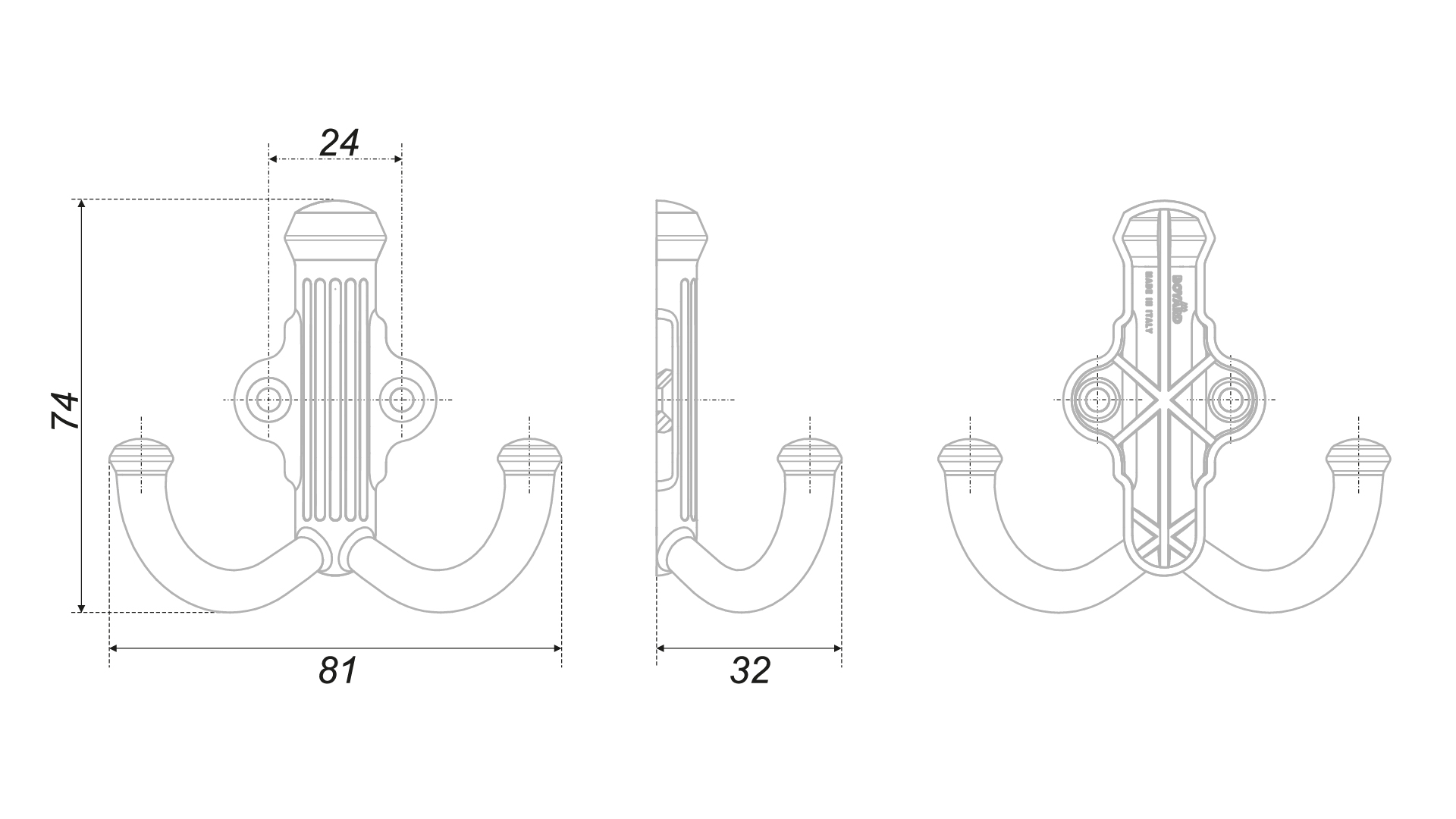BRD K251MAB.6 Крючок RIGATA LF 2-х рожковый матовая старинная латунь (заказ)