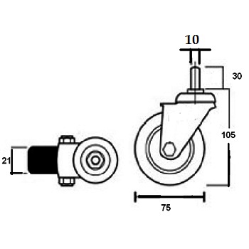 Опоры колесные с винтом М10 d 75 сер. резина, б/с SALE