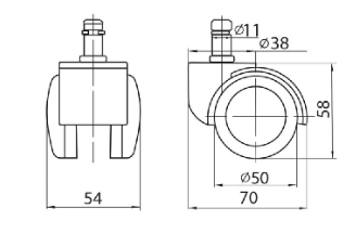 Опоры колесные для офисного кресла обрезиненные FMA 50-11 R