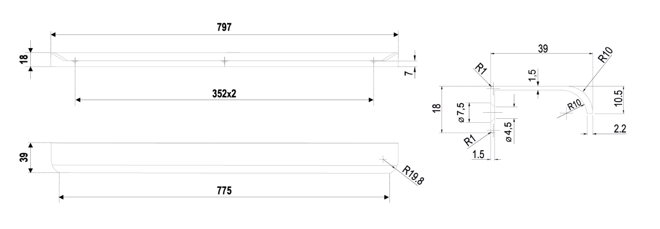 BRD RT110SC.1 ручка торцевая 800 мм MONTE матовый хром SALE