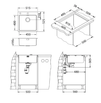 Мойка кухонная PURE MONARCH нерж. сталь с цвет. покр. BRONZE 515Х525 SALE