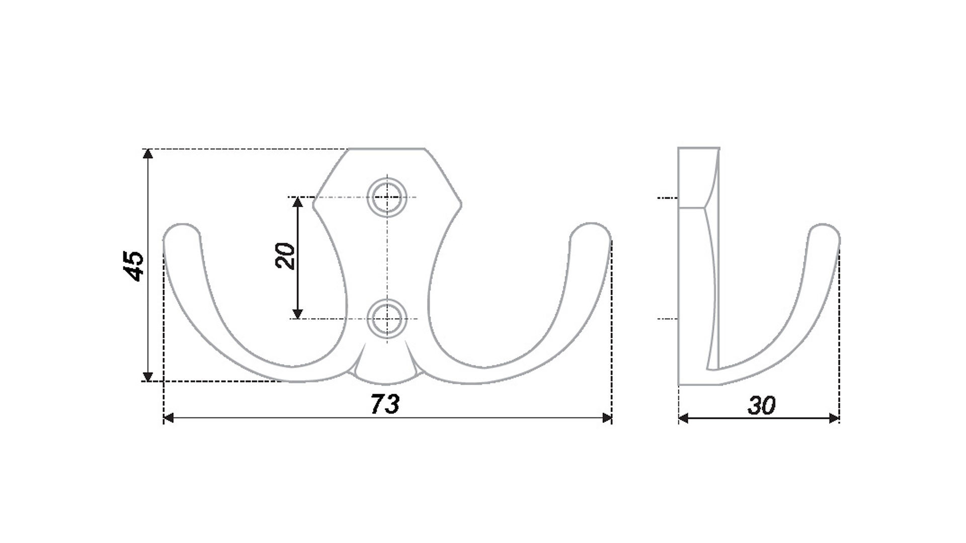 BRD K203BL.2  Крючок 2-х рожковый черный матовый (заказ)