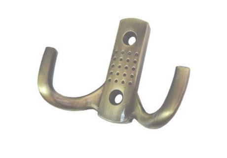 KR 0061 AB Крючок 2-х рожковый с перфорацией античная бронза (заказ)