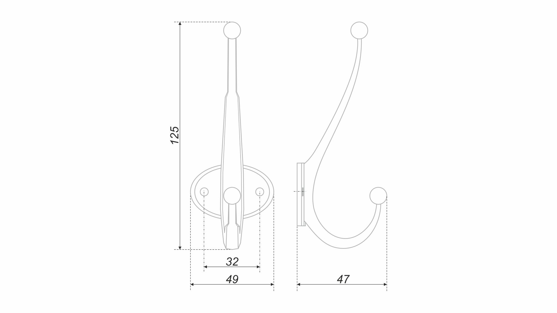 BRD K204.07BAZ.6 Крючок SENOR 2-х рожковый чернёный старинный цинк (заказ)
