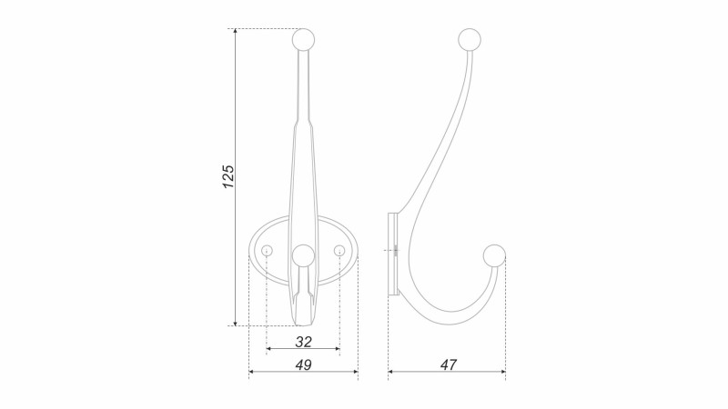 BRD K204.07BAZ.6 Крючок СЕНЬОР 2-х рожковый чернёный старинный цинк (заказ)