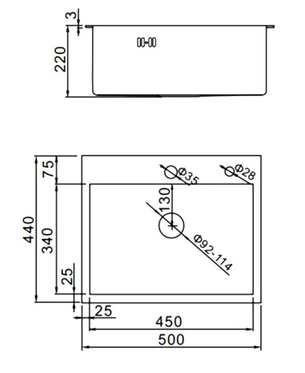 Мойка нерж. прямоугольная Gerhans 35044 (500*440*220см)