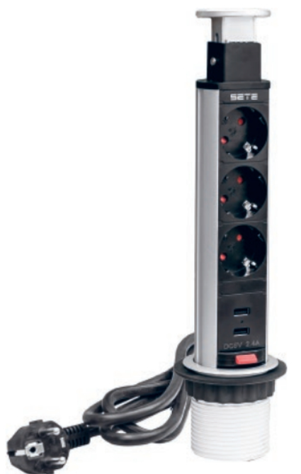SETE Блок выдвижной вертикальный,3 розетки, 2 USB, серый
