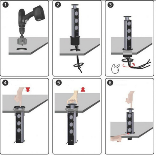 SETE Блок выдвижной вертикальный,3 розетки, 2 USB, серый