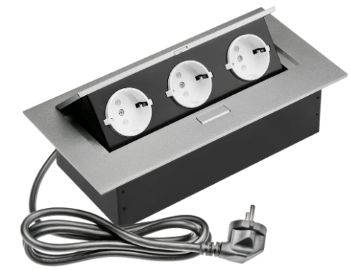 SETE Блок встраиваемый настольный (горизонтальный) 3 гнезда, серый с кабелем