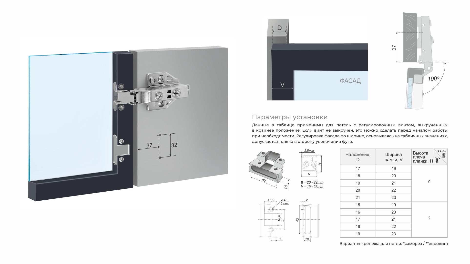 BRD H813A Петля накладная с доводчиком для АЛЮМ профиля EVO FRAME (без планки) (аналог 663)