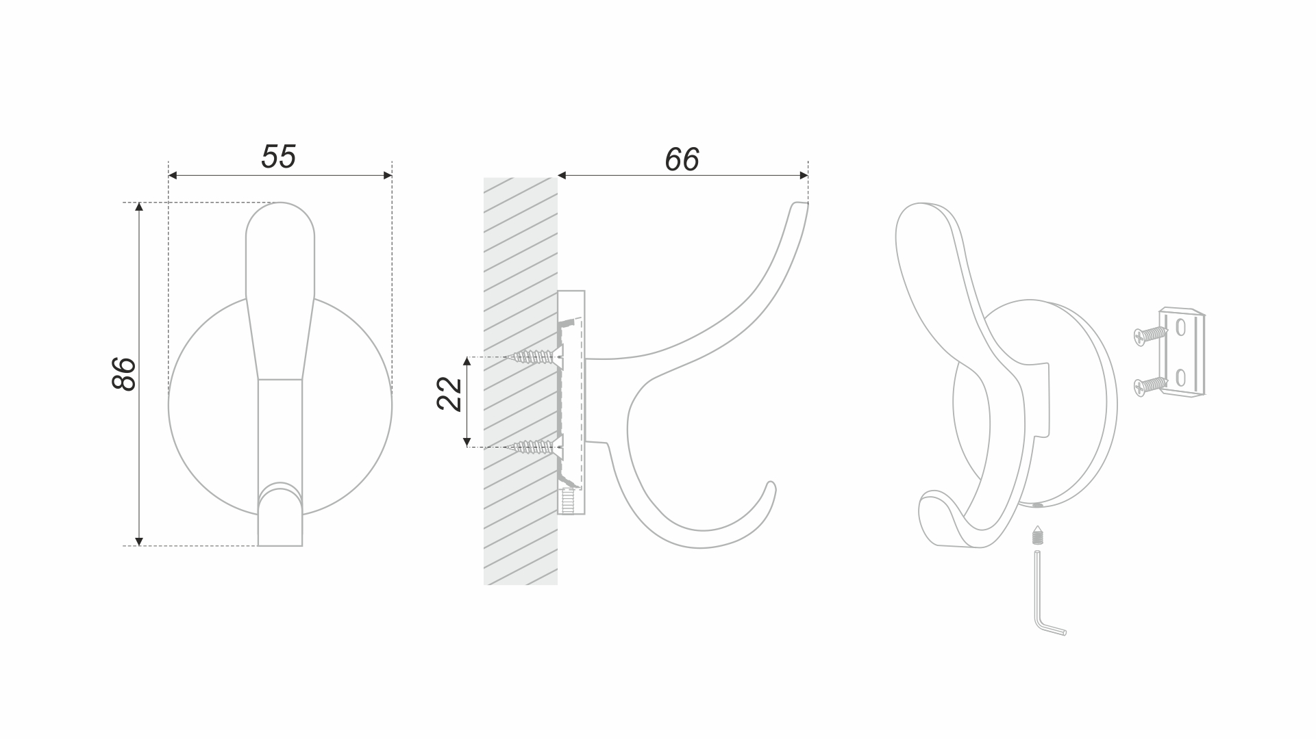 BRD K204.06CP.8 Крючок BRUNO 2-х рожковый хром (заказ)