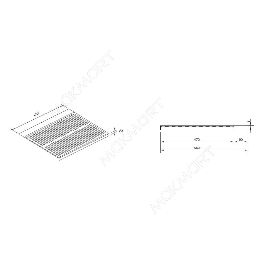 Поддон гигиенический в базу 900/16, отделка под алюминий (пластик)