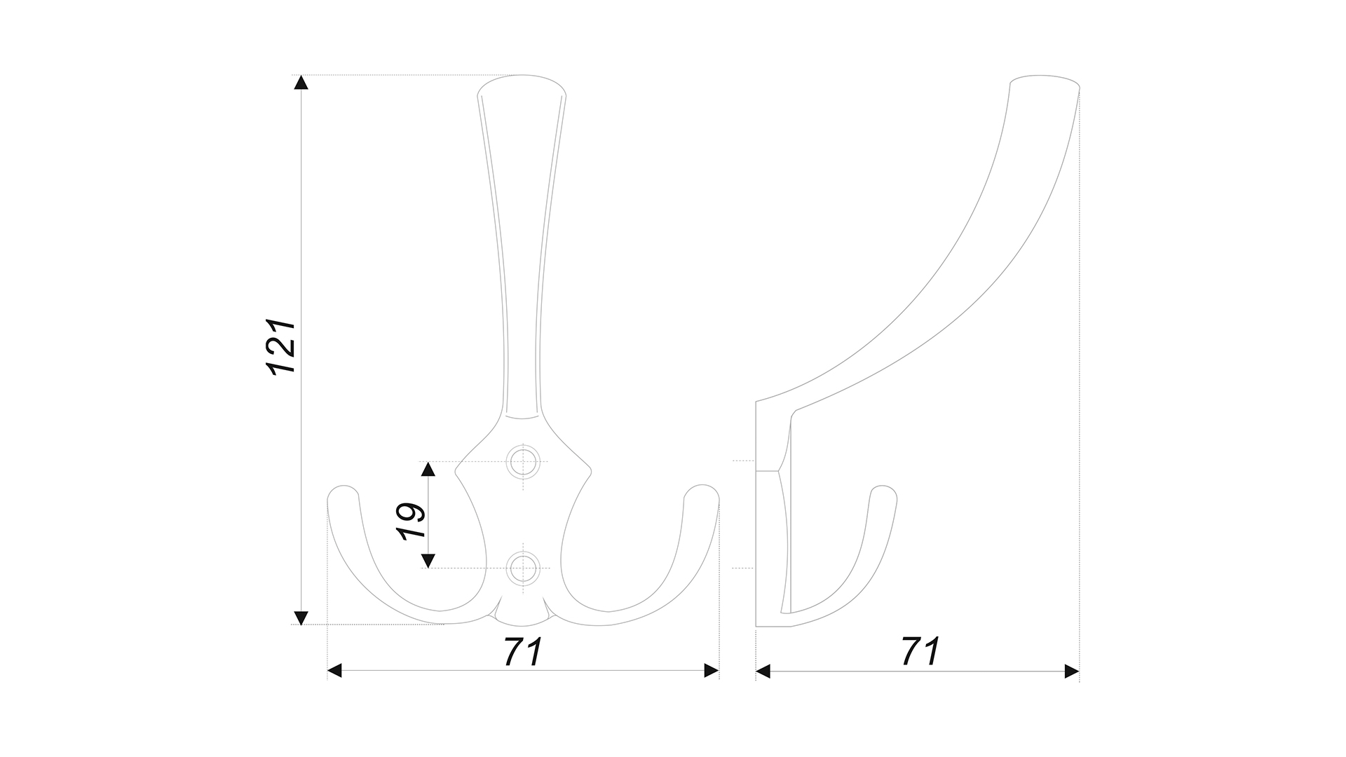 BRD K302BL.2 Крючок 3-х рожковый черный
