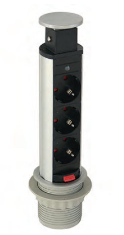 Блок выдвижной вертикальный с 3 розетками, D=60мм, серебро