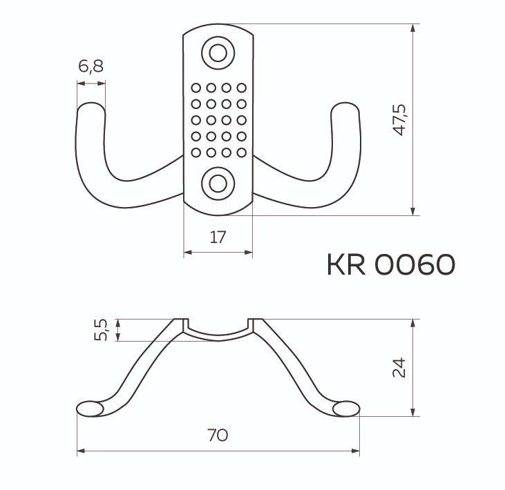 KR 0060 Крючок облегченный 2-х рожковый с перфорацией хром