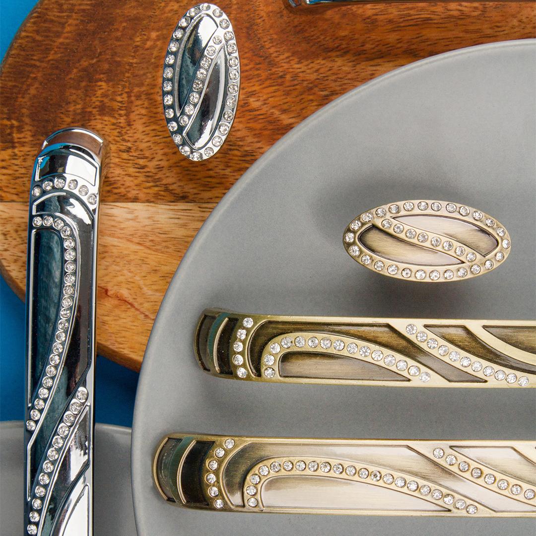 KR CRL19-128 ручка-скоба 128 мм  хром полированный со стразами SALE